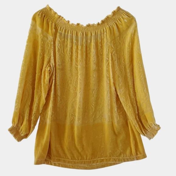 SUNDANCE Gold Floral Velvet/Silk Blend Burnout Ruffle Notch Neck Tunic Women's S - Picture 2 of 11